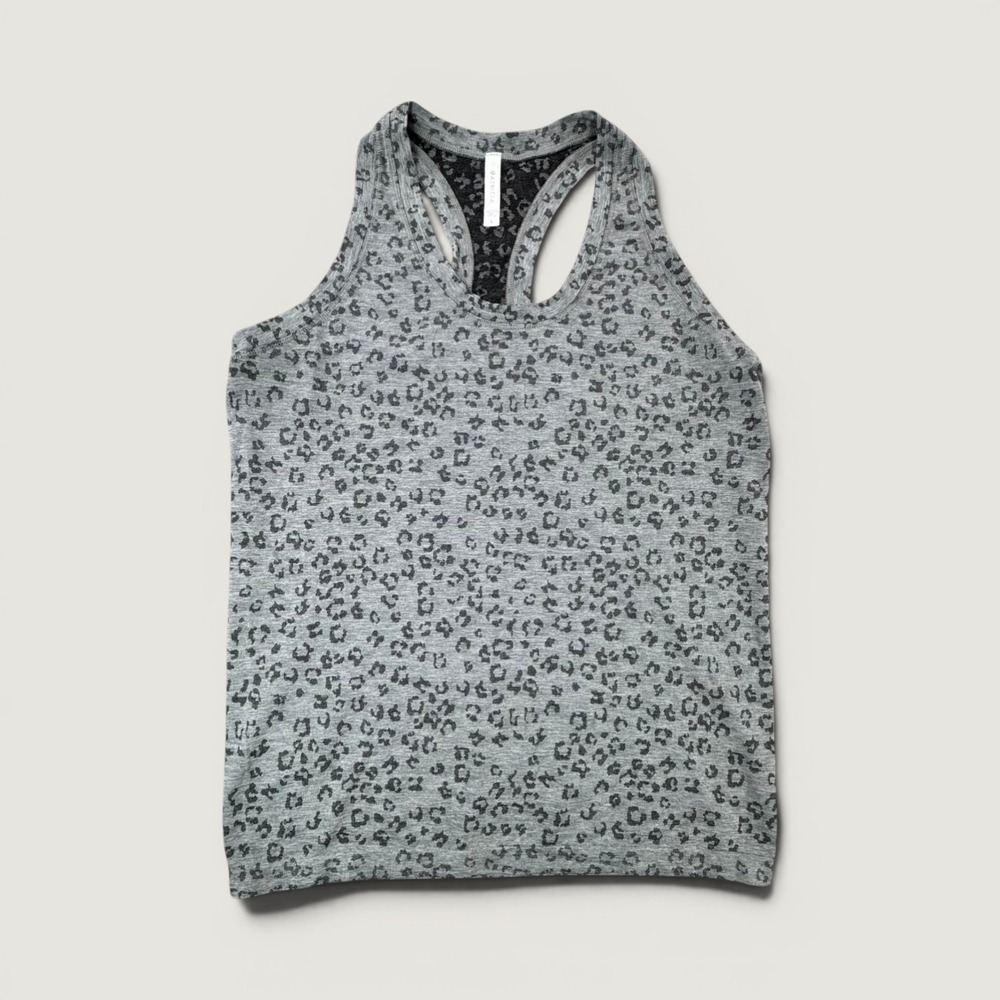 Athleta Womens Gray Leopard‎ Print Seamless Racerback Tank Top Size L 657701-00